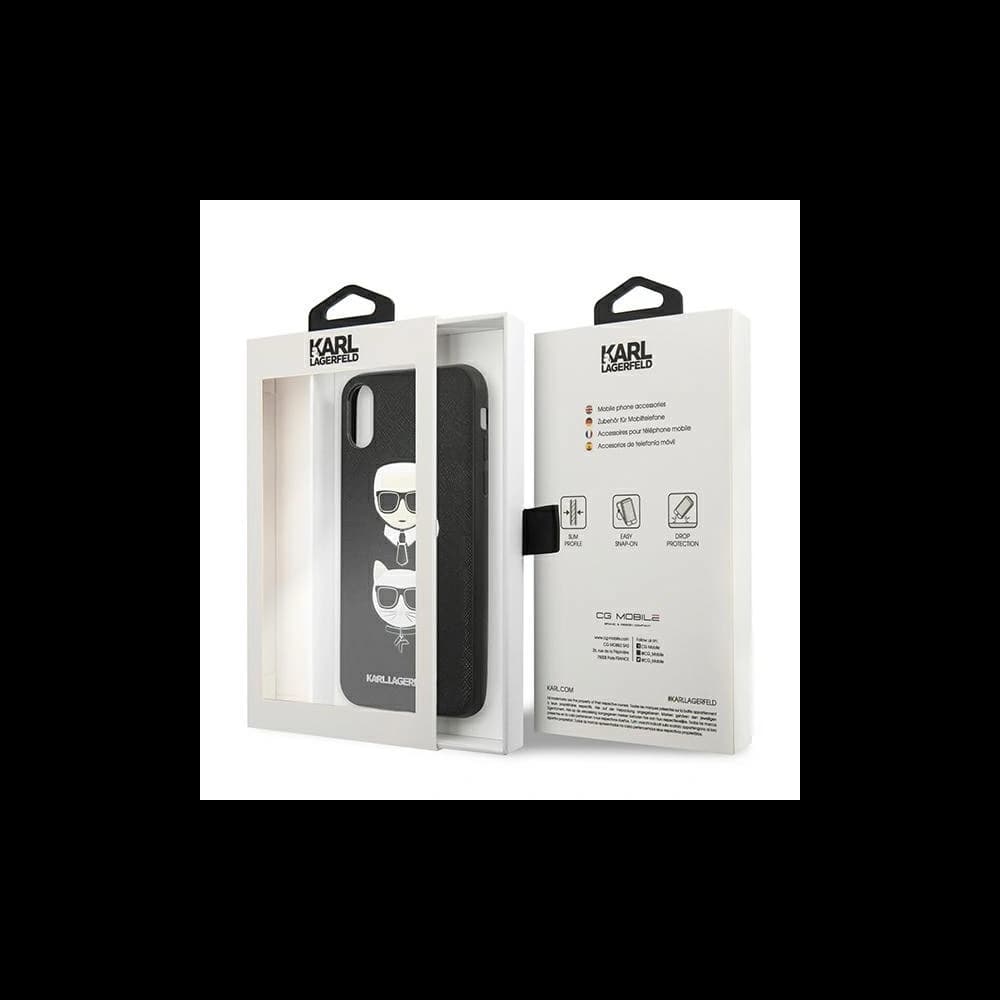 Case Karl Lagerfeld KLHCPXSAKICKCBK Apple iPhone XS/X schwarz/black Hardcase Saffiano Ikonik Karl&Choupette Head - 7