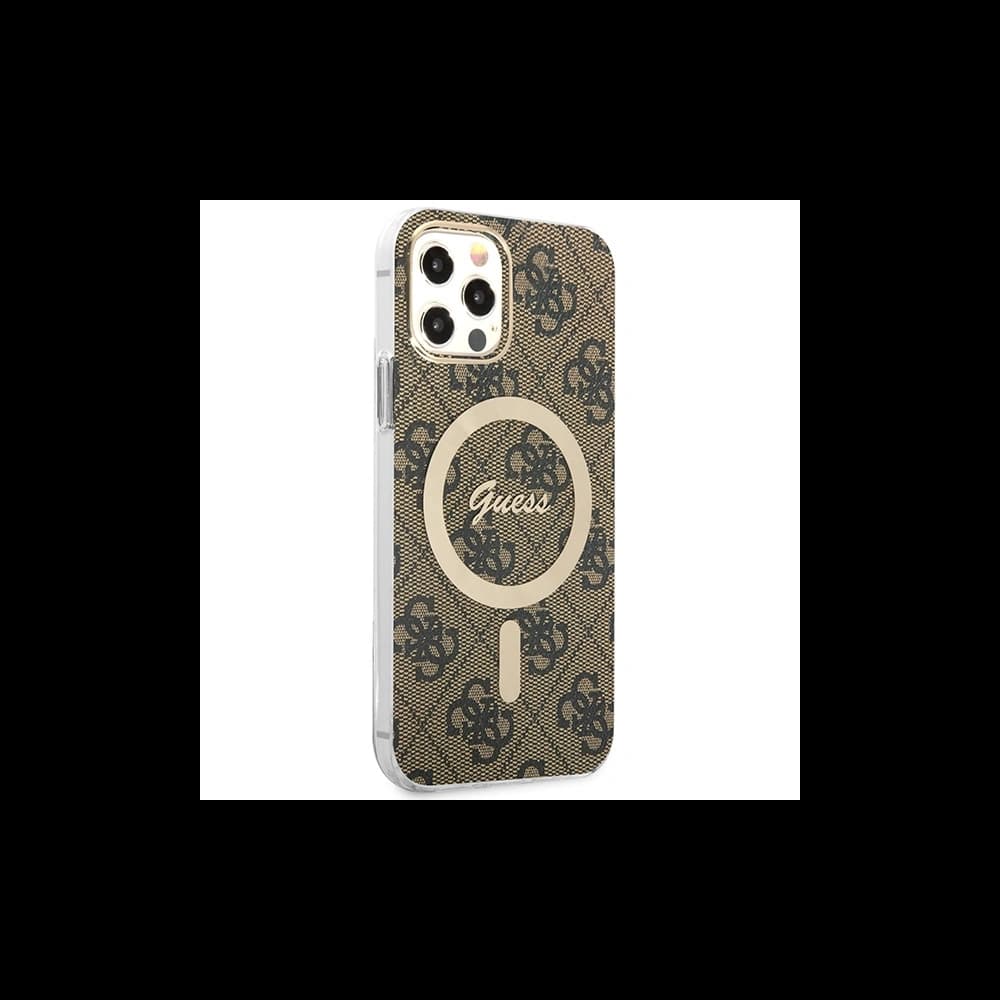Set Guess Case + kabelloses Ladegerät GUBPP12MH4EACSW für Apple iPhone 12/12 Pro braun/brown Hartschale 4G Print MagSafe - 4