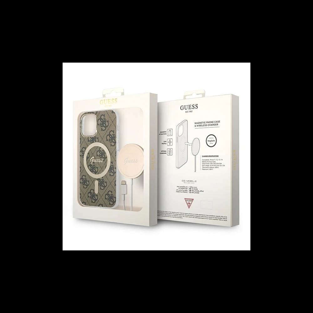 Set Guess Case + kabelloses Ladegerät GUBPP12MH4EACSW für Apple iPhone 12/12 Pro braun/brown Hartschale 4G Print MagSafe - 10