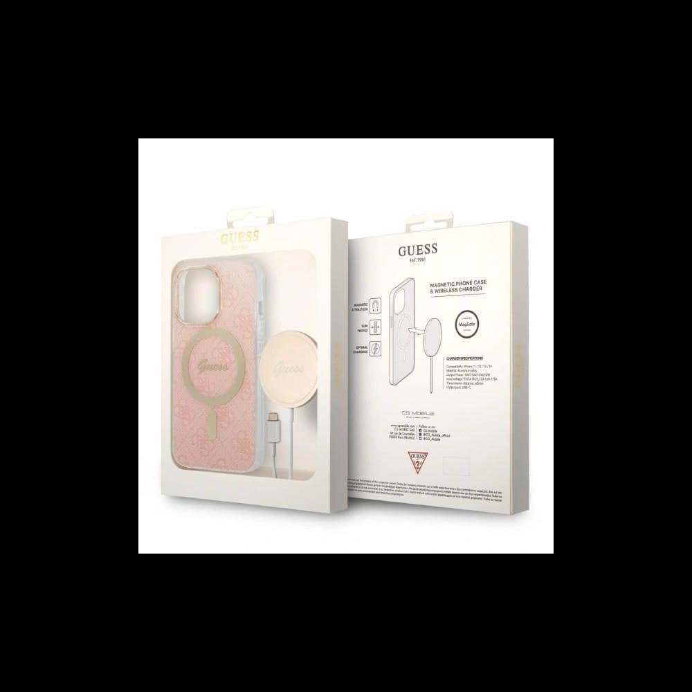 Set Guess Case + kabelloses Ladegerät GUBPP13LH4EACSP für Apple iPhone 13 Pro rosa/pink Hardcase 4G Print MagSafe - 10
