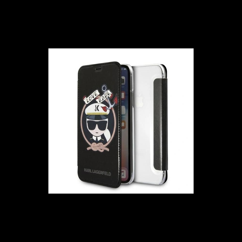 Case Karl Lagerfeld KLFLBKPXKSB Apple iPhone XS/X schwarz/black Buchhülle Signature Glitter - 1