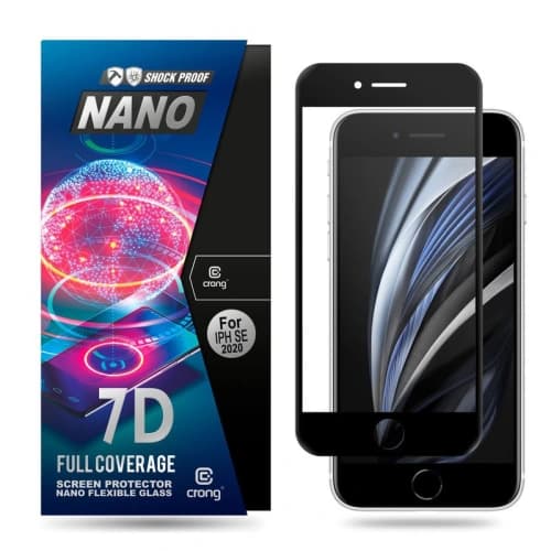 Hybriertes Glas Crong 7D Nano Flexibles Glas für Apple iPhone SE 2022/SE 2020/8/7 (Schwarz)