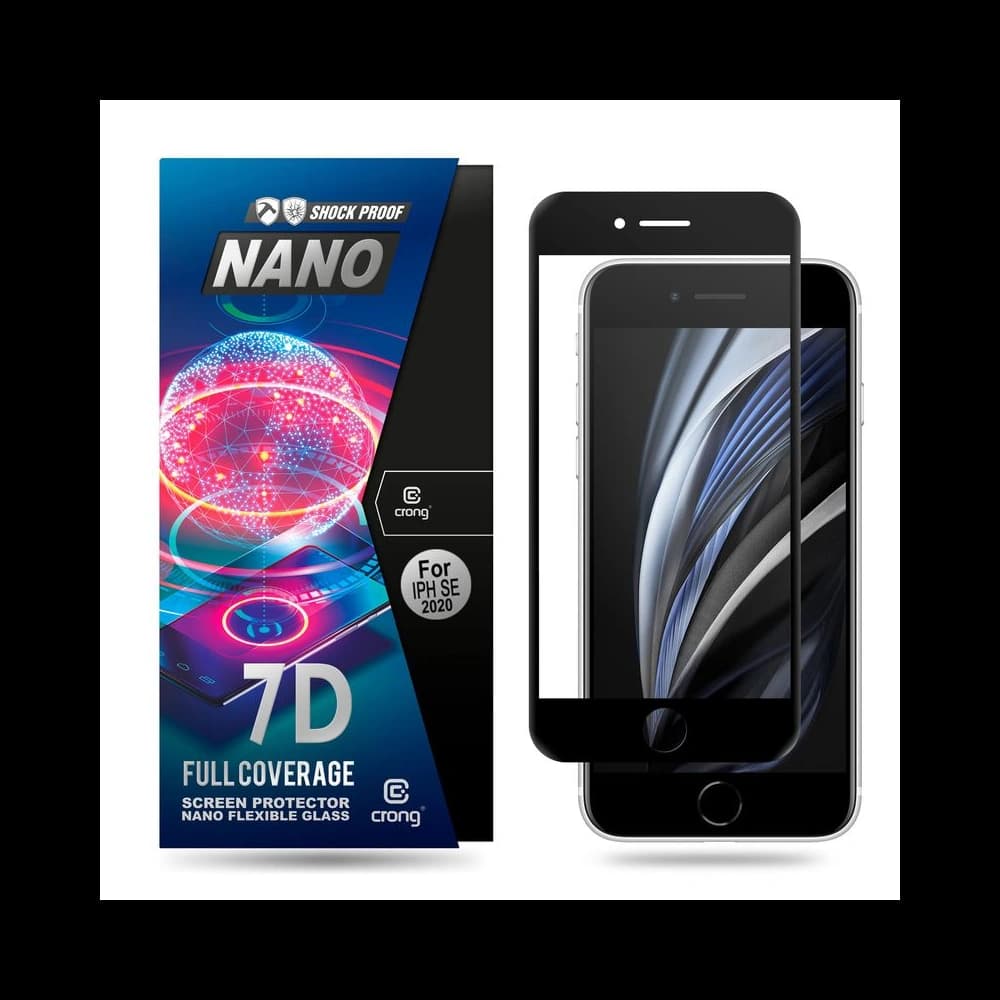 Hybriertes Glas Crong 7D Nano Flexibles Glas für Apple iPhone SE 2022/SE 2020/8/7 (Schwarz) - 1