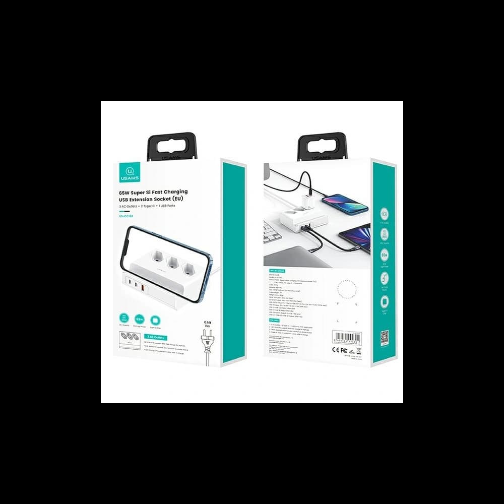 USAMS Steckdosenleiste USB Erweiterung Socket 65W Super Si Fast Charging weiß/white CC160TC01 (US-CC160) - 7