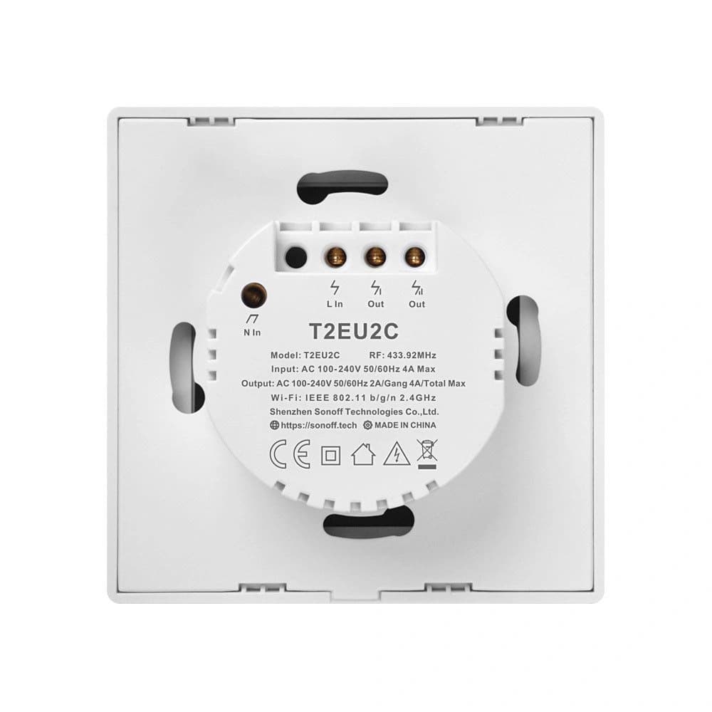 Touch light switch WiFi + RF 433 Sonoff T2 EU TX (2-channel) white - 4