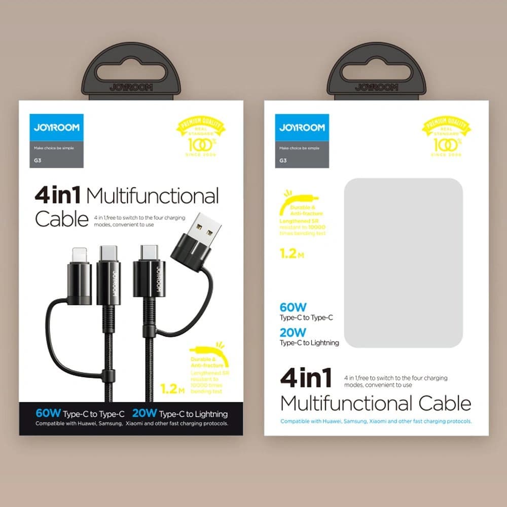 Joyroom 4in1 USB-C/USB-A - USB-C/Lithtning Cable Quick Charge Power Delivery 3 A 60 W 1,2 m black (S-1230G3) - 5