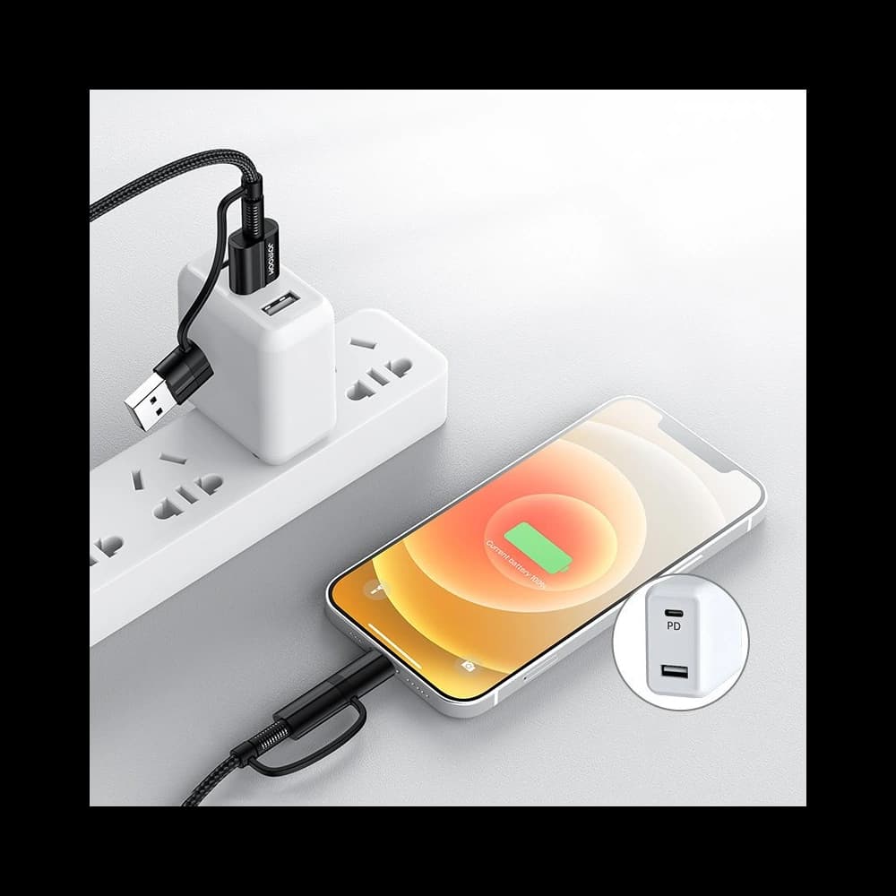 Joyroom 4in1 USB-C/USB-A - USB-C/Lithtning Cable Quick Charge Power Delivery 3 A 60 W 1,8 m black (S-1830G3) - 2