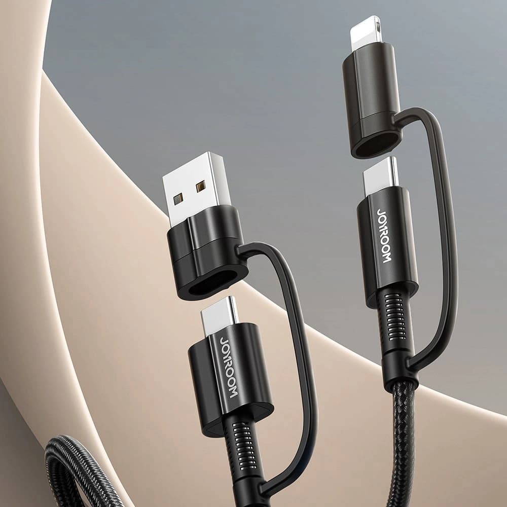 Joyroom 4in1 USB-C/USB-A - USB-C/Lithtning Cable Quick Charge Power Delivery 3 A 60 W 1,8 m black (S-1830G3) - 3