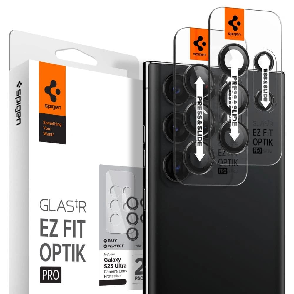 Gehärtetes Glas für Spigen GLAS.tR Ez Fit Optik Pro Samsung Galaxy S23 Ultra Schwarz [2 PACK] - 1