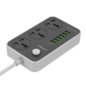 Power strip with 3 AC outlets, 6x USB, LDNIO SC3604, 2500W (gray)