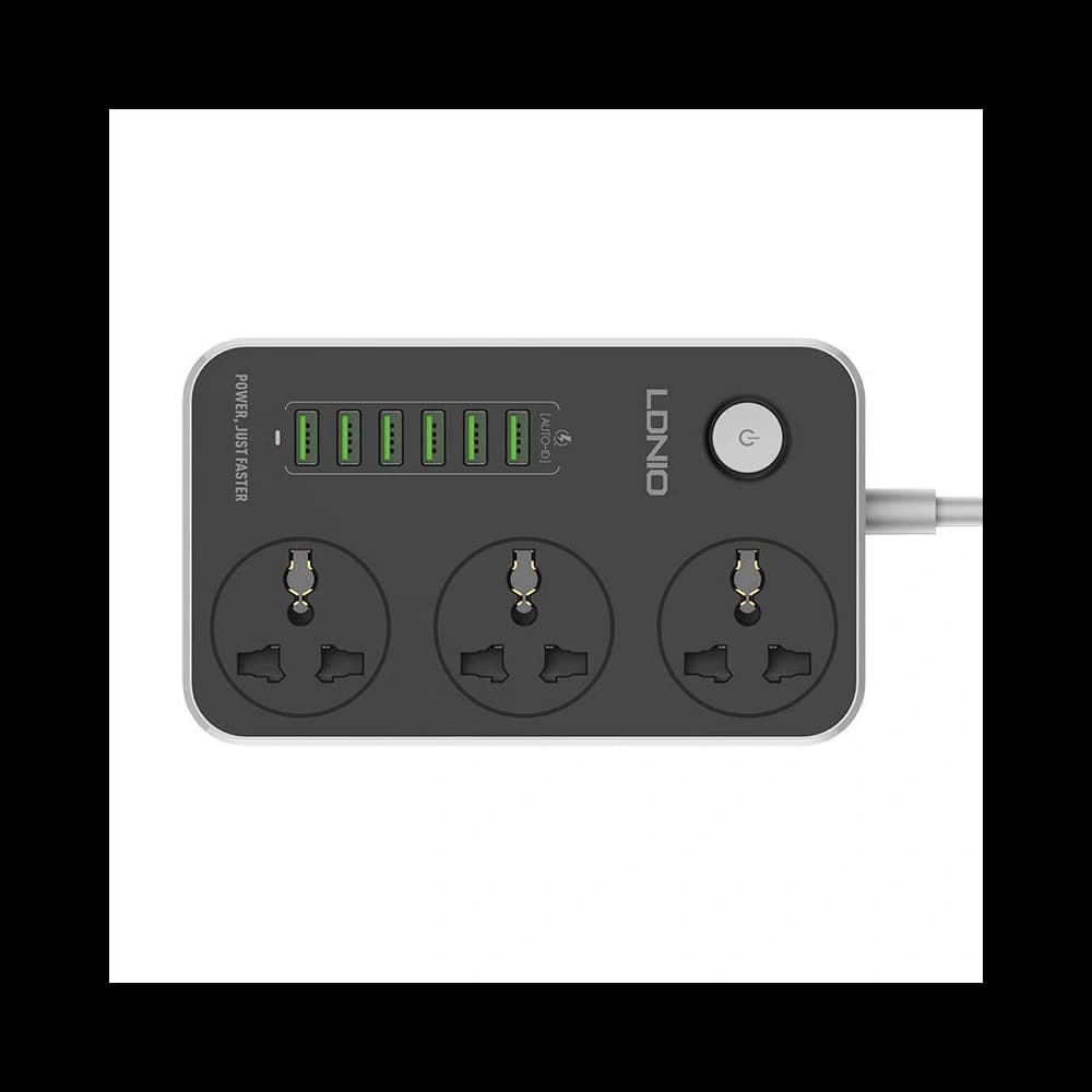 LDNIO Steckdosenleiste mit 3 AC-Anschlüssen, 6x USB, SC3604, 2500W (grau) - 2