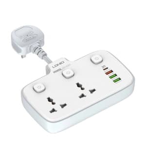 LDNIO Steckdosenleiste mit 2 AC-Ausgängen SC2413, 3x USB, 1x USB-C, 2500W (weiß)