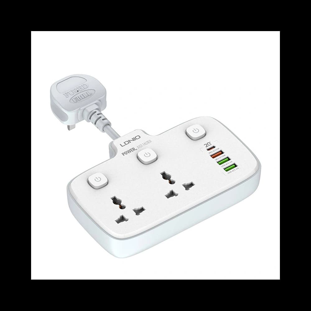 LDNIO Steckdosenleiste mit 2 AC-Ausgängen SC2413, 3x USB, 1x USB-C, 2500W (weiß) - 1