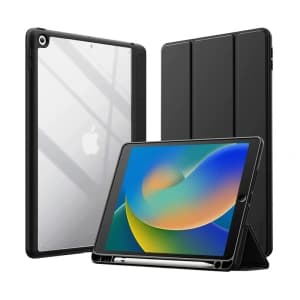 Crong Apple Case PrimeFolio iPad 10.2 2019/2020/2021 (7., 8. und 9. Generation) + Pencil Halter (schwarz/transparent)