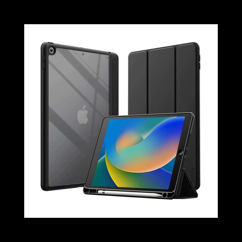 Crong Apple Case PrimeFolio iPad 10.2 2019/2020/2021 (7., 8. und 9. Generation) + Pencil Halter (schwarz/transparent) - 2