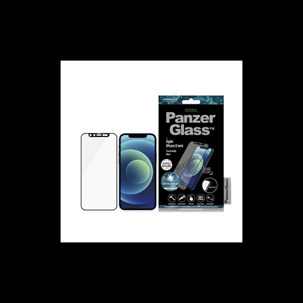 PanzerGlass Apple Gehärtetes Glas E2E Microfracture iPhone 12 mini CamSlider Swarovsky Case Friendly AntiBacterial schwarz/schwarz - 1