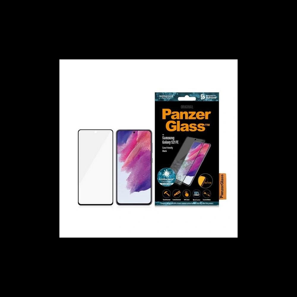 PanzerGlass Samsung Gehärtetes Glas E2E Microfracture Galaxy S21 FE Case Friendly Finger Print AntiBacterial schwarz/schwarz 7275 - 1