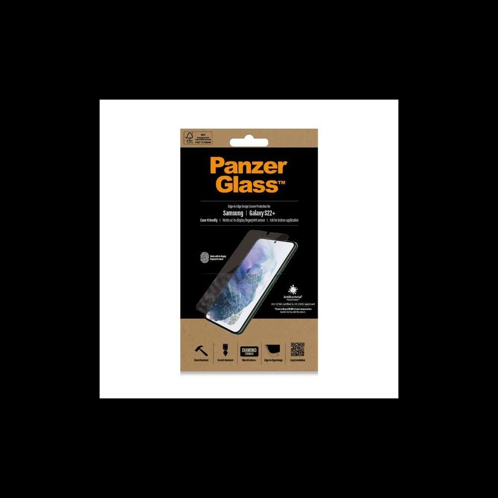 PanzerGlass Samsung Gehärtetes Glas E2E Microfracture Galaxy S22+ Plus Case Friendly AntiBacterial schwarz/schwarz 7294 - 4
