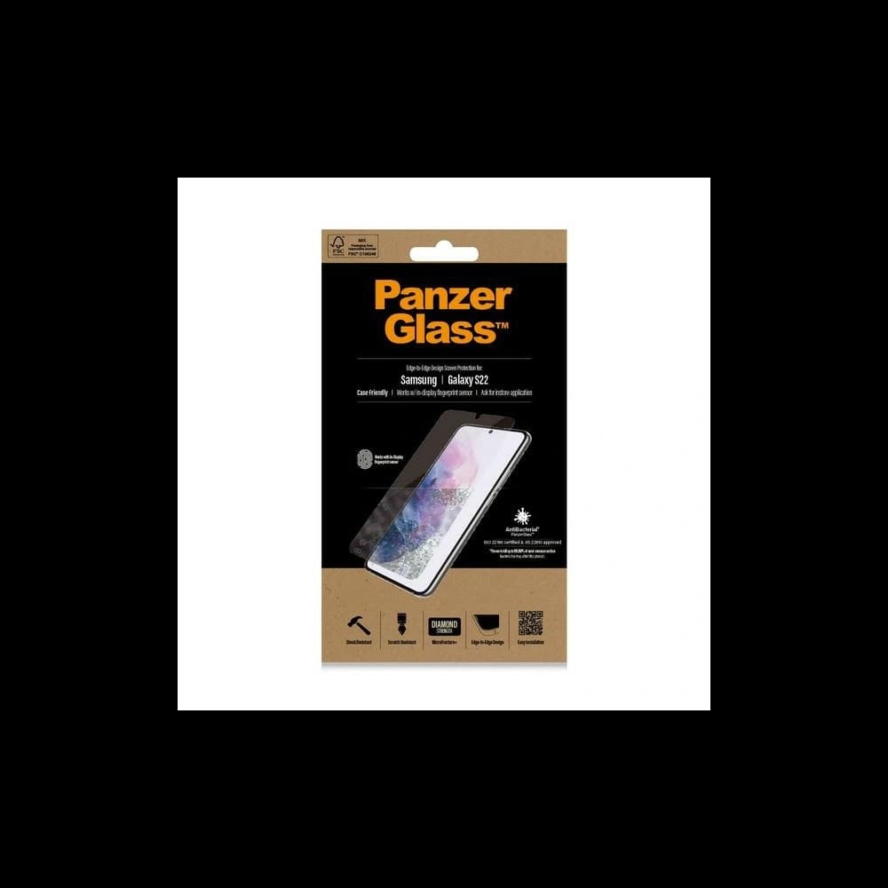 PanzerGlass Samsung Gehärtetes Glas E2E Microfracture Galaxy S22 Case Friendly AntiBacterial schwarz/schwarz 7293 - 4