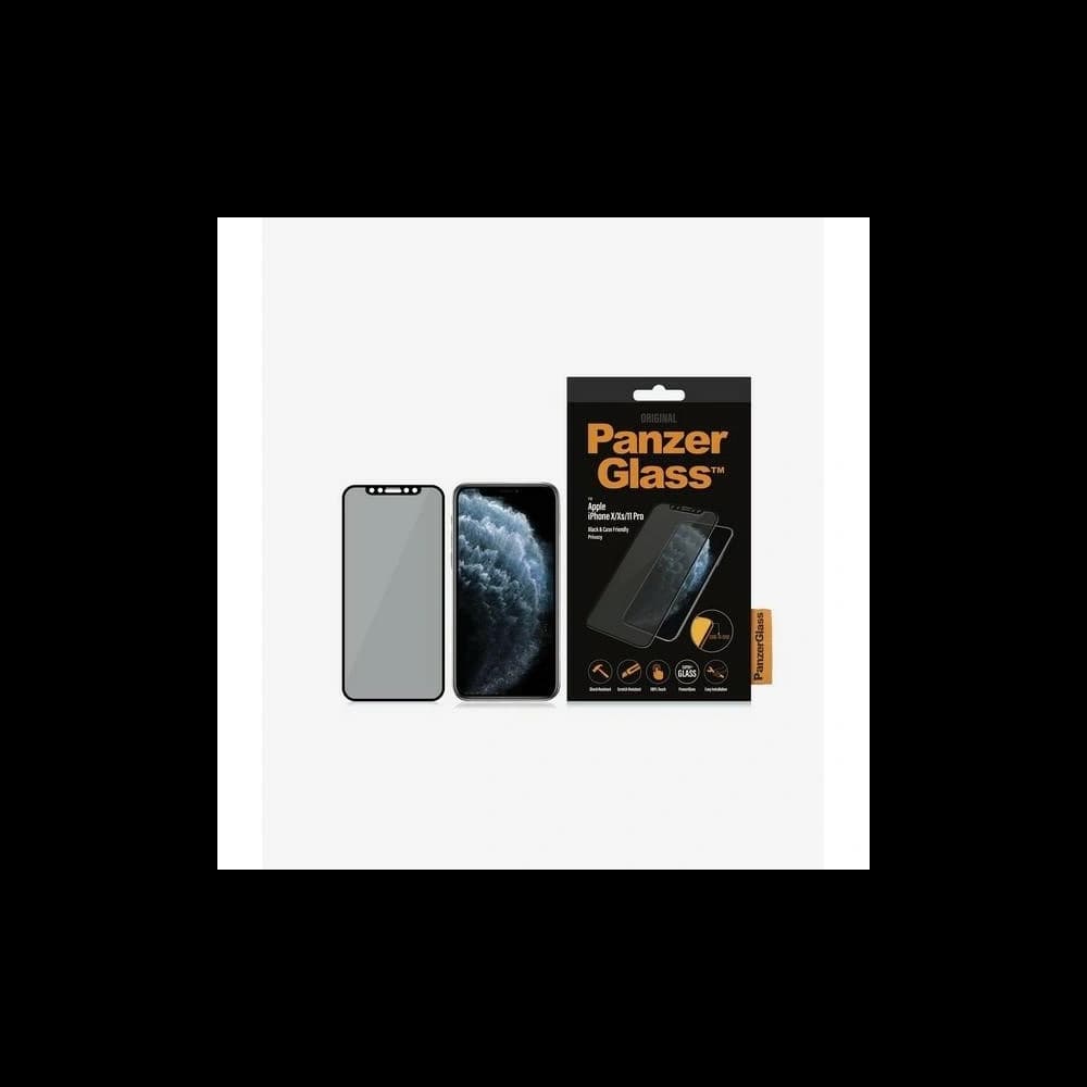 PanzerGlass Apple Gehärtetes Glas E2E Super+ iPhone 11 Pro/XS/X Case Friendly Privacy schwarz/schwarz - 1