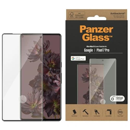 PanzerGlass Gehärtetes Glas Ultra-Wide Fit Google Pixel 7 Pro Bildschirm Schutz Antibakteriell schwarz/schwarz 4773