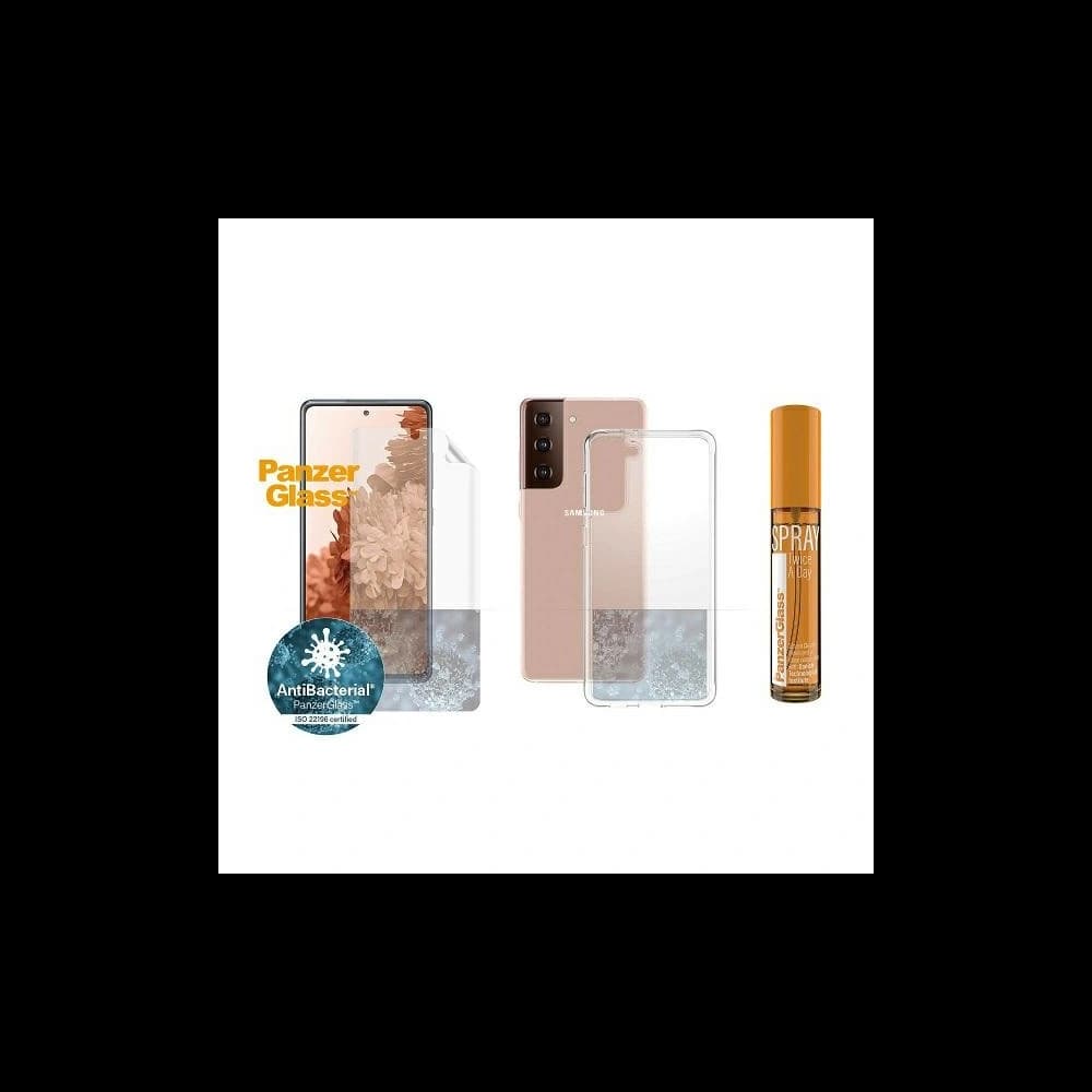 PanzerGlass Samsung Start Kit Galaxy S21+ Plus TPU Bildschirmschutz, ClearCase, Spray 30ml - 1