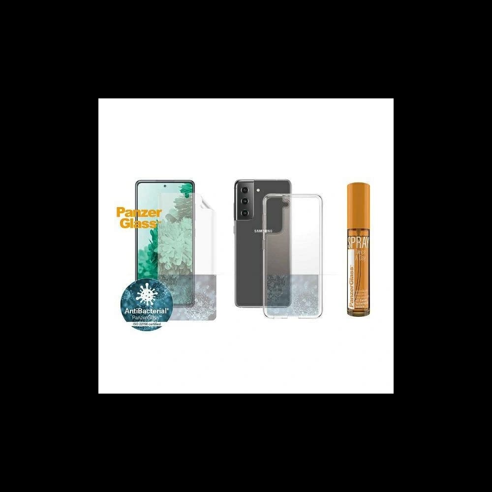 PanzerGlass Samsung Start Kit Galaxy S21 TPU Bildschirmschutz, ClearCase, Spray 30ml - 1