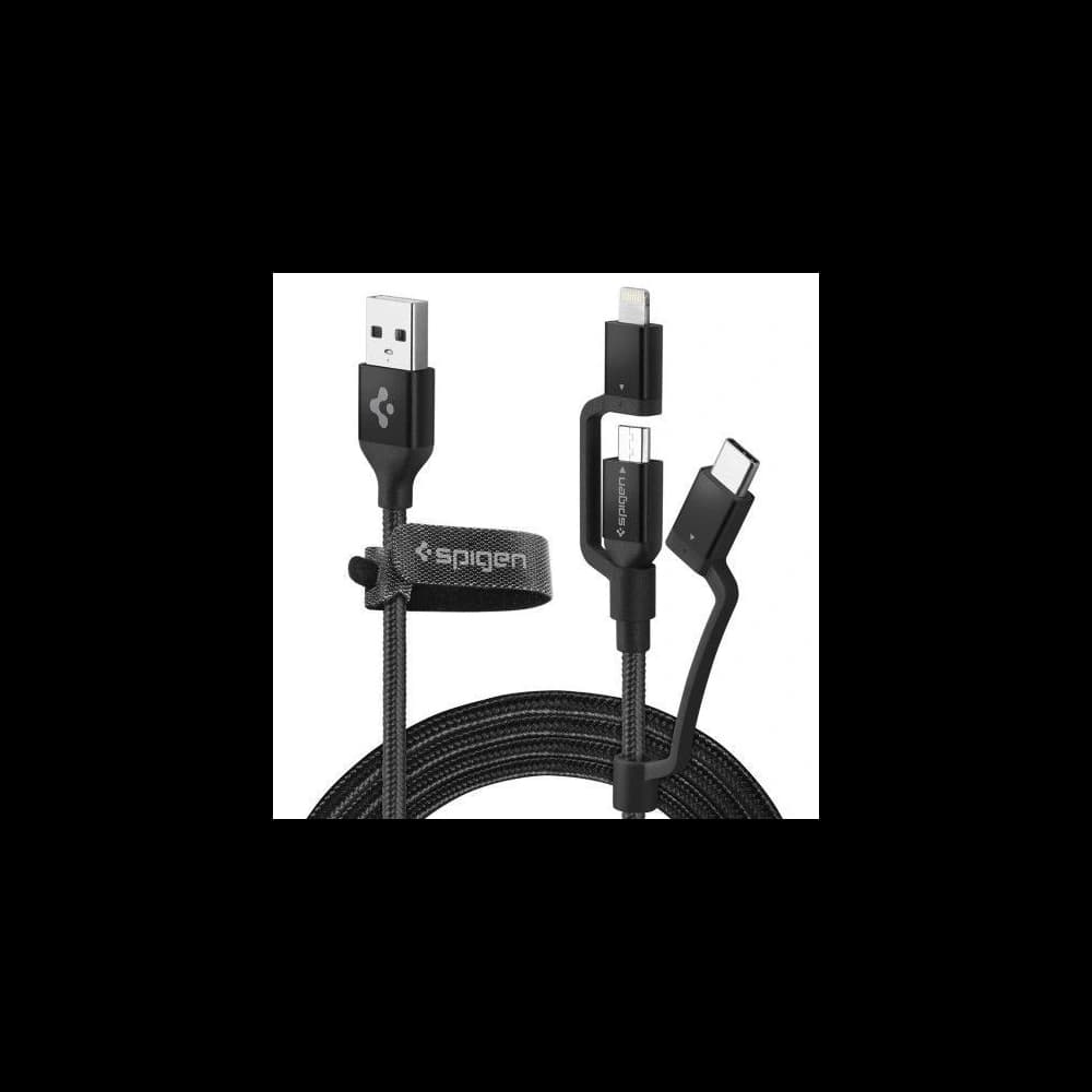 Spigen C10I3 3in1 USB-C & Lightning & microUSB Cable 150cm Black - 1