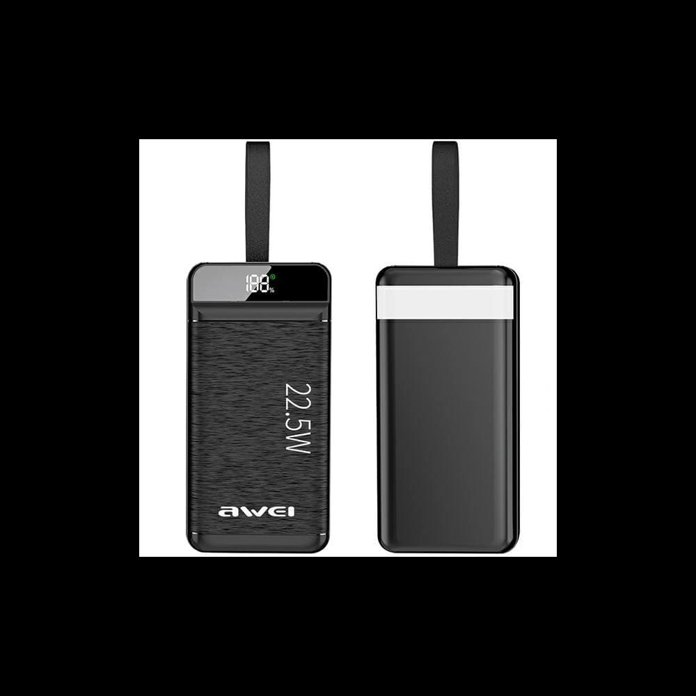 Powerbank AWEI P141K 40000mAh 22.5W schwarz/schwarz 3xUSB/PD/Blitzanzeige + LED-Licht - 1