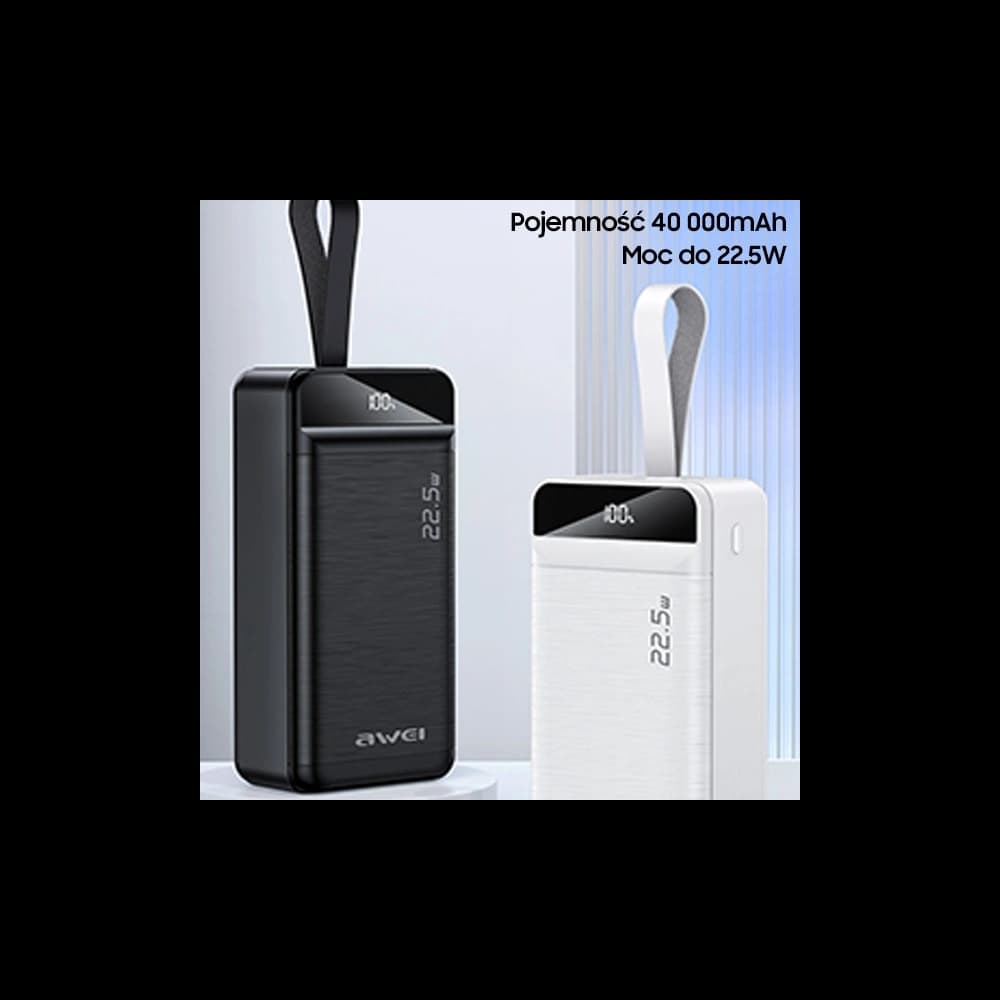 Powerbank AWEI P141K 40000mAh 22.5W schwarz/schwarz 3xUSB/PD/Blitzanzeige + LED-Licht - 2