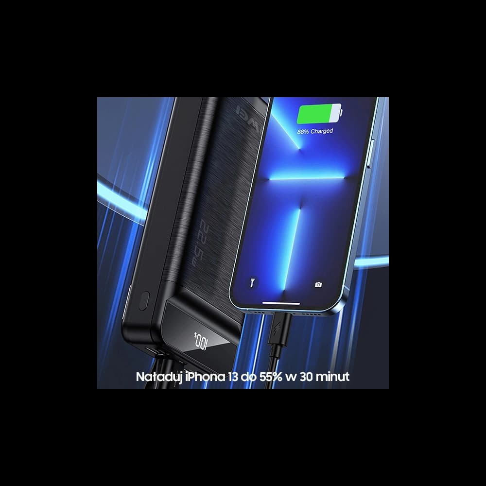 Powerbank AWEI P141K 40000mAh 22.5W schwarz/schwarz 3xUSB/PD/Blitzanzeige + LED-Licht - 5