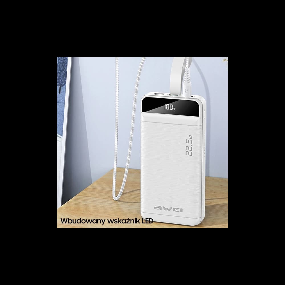Powerbank AWEI P141K 40000mAh 22.5W schwarz/schwarz 3xUSB/PD/Blitzanzeige + LED-Licht - 6