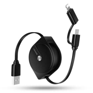 USAMS U1 US-SJ192 2in1 USB-A/Lightning/microUSB einziehbares Kabel 1m schwarz/schwarz