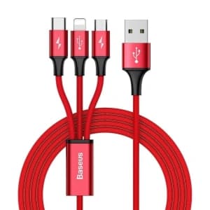 USB-Kabel Baseus Rapid 3w1 Typ C / Lightning / Micro 3A 1,2M - rot