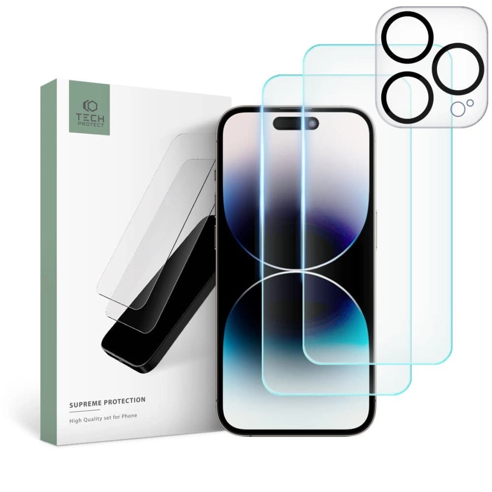 Gehärtetes Glas + für Kameralinsen Tech-Protect Supreme Set Apple iPhone 15 Pro Max klar [2+1 PACK] - 1