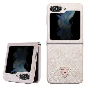 Case Guess GUHCZF5P4TDPP Samsung Galaxy Z Flip 5 Hardcase Leder 4G Triangle Strass rosa/pink
