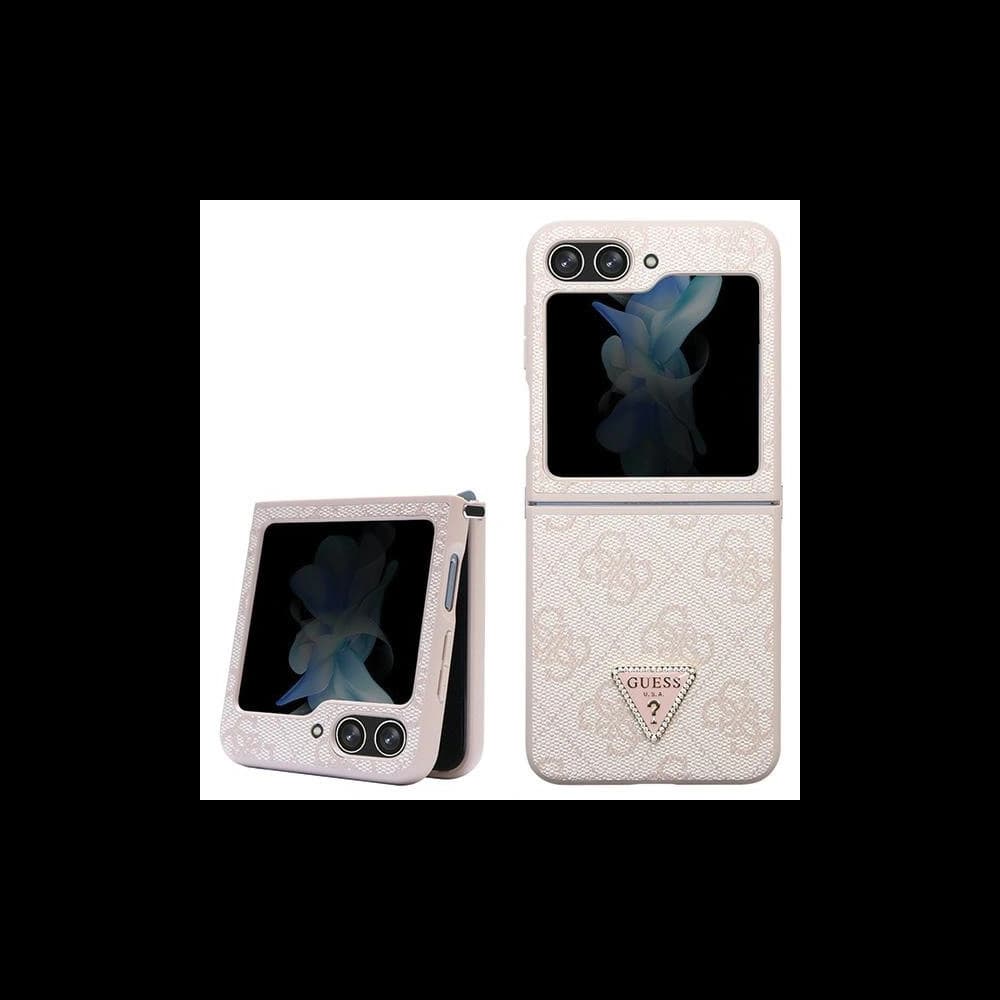 Case Guess GUHCZF5P4TDPP Samsung Galaxy Z Flip 5 Hardcase Leder 4G Triangle Strass rosa/pink - 1
