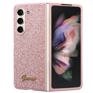 Case Guess GUHCZFD5HGGSHP Samsung Galaxy Z Fold 5 Hartschale Glitter Script rosa/pink