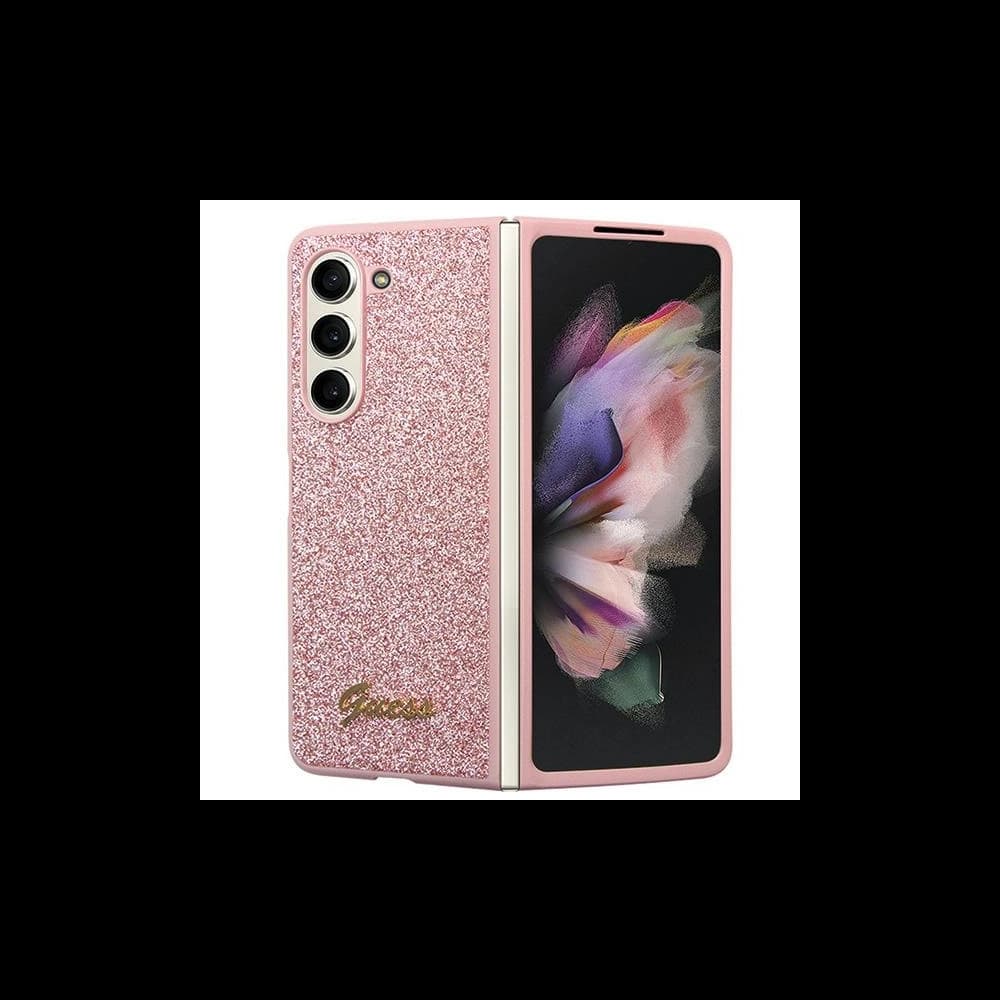 Case Guess GUHCZFD5HGGSHP Samsung Galaxy Z Fold 5 Hartschale Glitter Script rosa/pink - 1