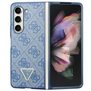 Case Guess GUHCZFD5P4TDPB Samsung Galaxy Z Fold 5 Hardcase Leder 4G Triangle Strass blau/blue