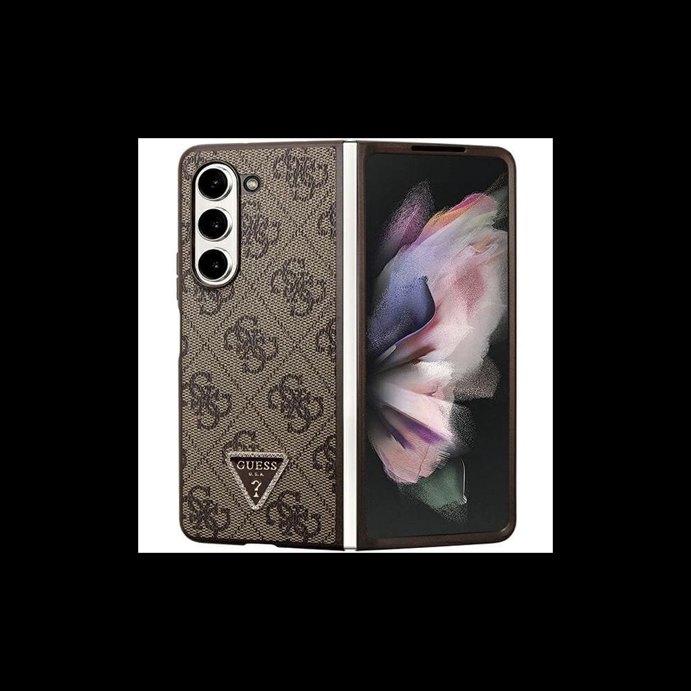 Case Guess GUHCZFD5P4TDPW Samsung Galaxy Z Fold 5 Hardcase Leder 4G Triangle Strass braun/brown - 1