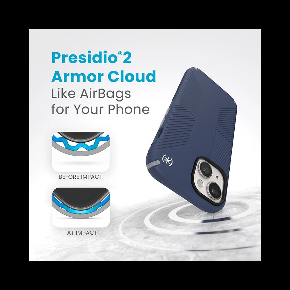 Speck Presidio2 Grip MagSafe Apple iPhone 15 (Coastal Blue/Dustgrey/White) - 8