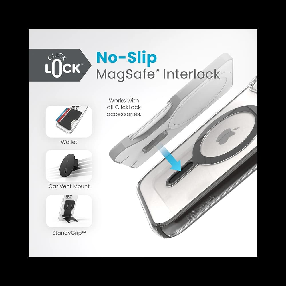 Speck Presidio Perfect-Clear ClickLock MagSafe Apple iPhone 15 (Clear/Frosted Black/Slate Grey) - 9