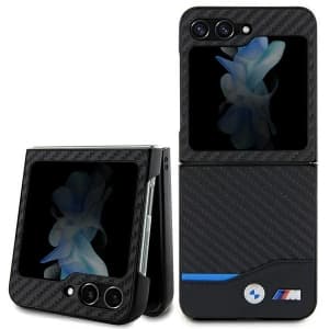 Case BMW BMHCZF522NBCK Samsung Galaxy Z Flip5 Leder Carbon schwarz/black