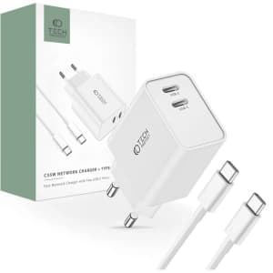 Netzteil Tech-Protect C35W, 2xUSB-C, PD, 35W + weißes USB-C-Kabel