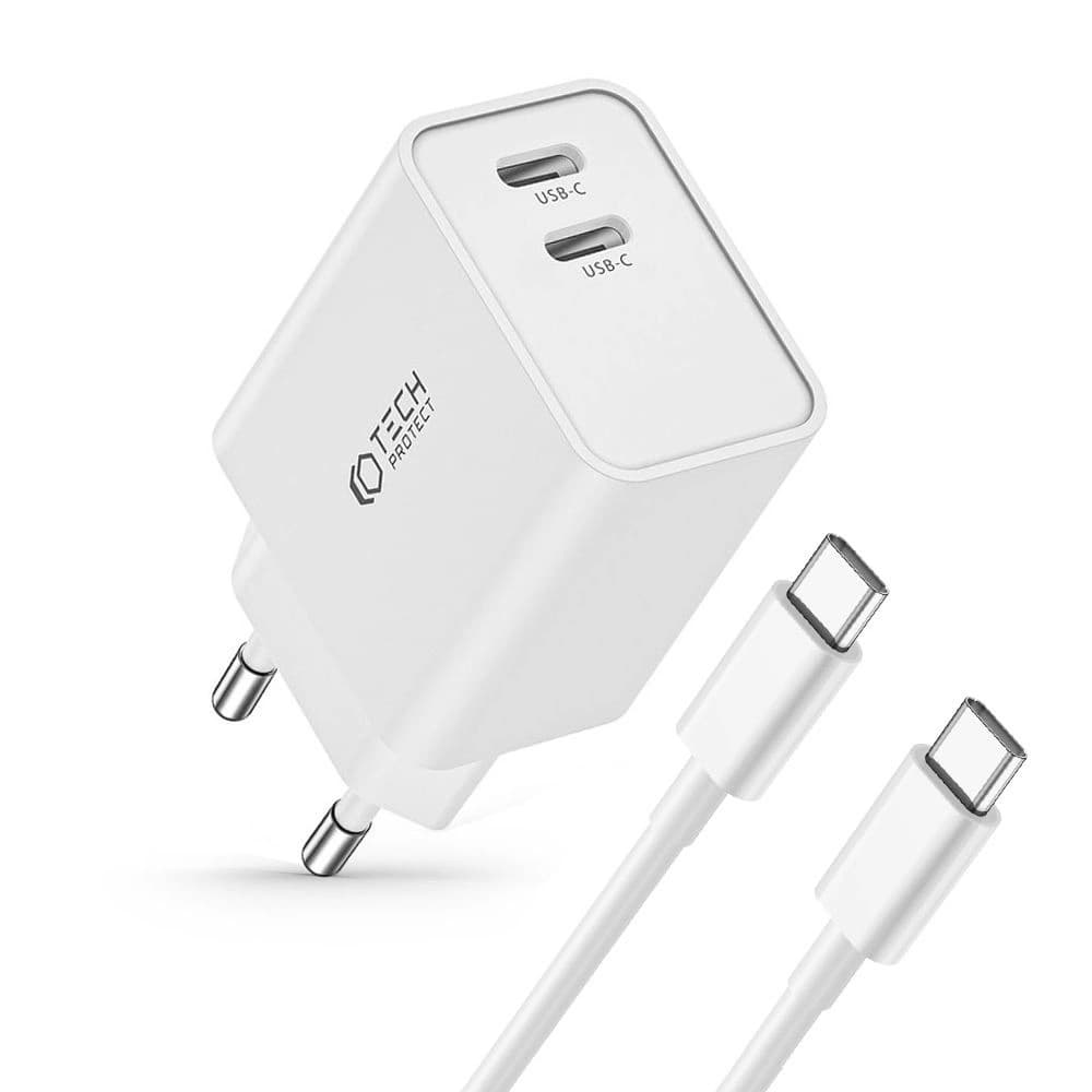 Tech-Protect C35W, 2xUSB-C, PD, 35W wall charger + USB-C cable white - 2