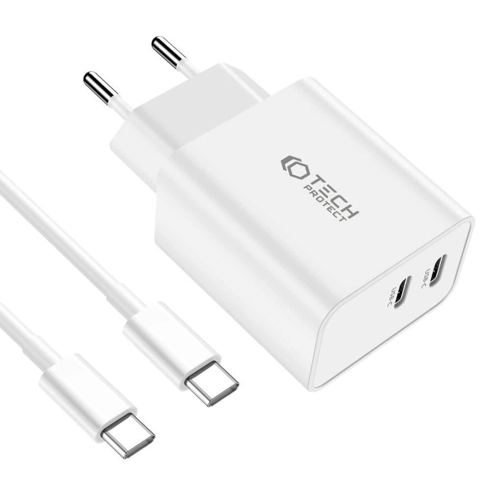 Tech-Protect C35W, 2xUSB-C, PD, 35W wall charger + USB-C cable white - 3