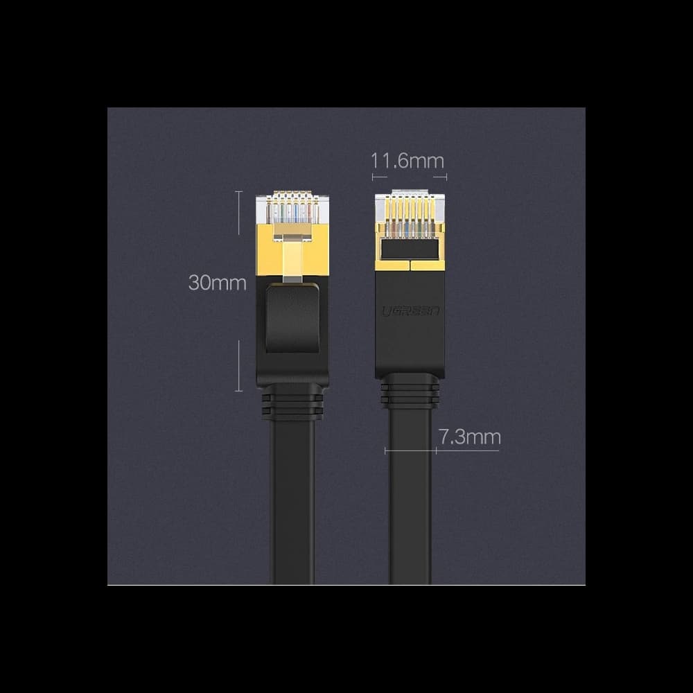 Flaches Netzwerkkabel UGREEN Ethernet RJ45 Cat.7 STP LAN 10Gbps 3m schwarz - 25