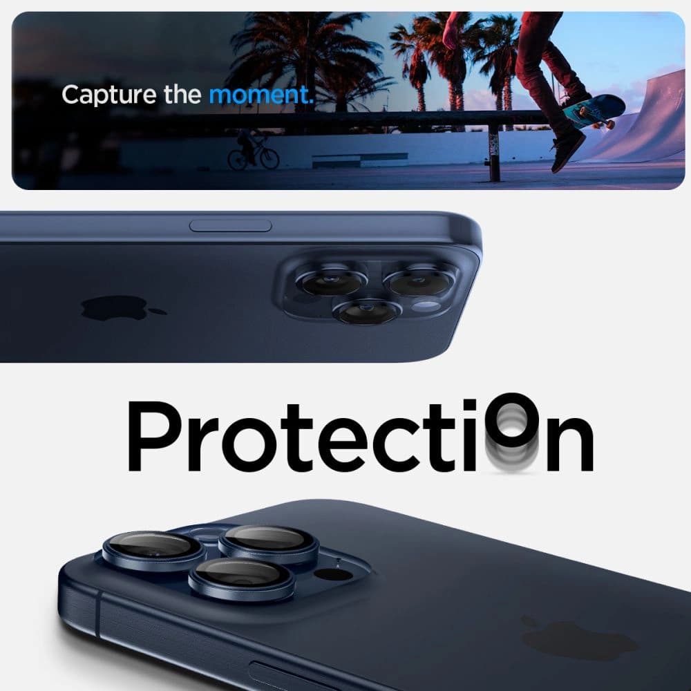 Spigen Optik.tr ez Fit Camera Protector Apple iPhone 14 Pro / Max / 15 Pro / Max / 16 Pro / Max / 17 Pro / Max Blue Titanium [2 PACK] - 9