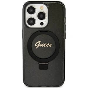 Case Guess GUHMN61HRSGSK Apple iPhone 11 / XR Hardcase Ring Stand Script Glitter MagSafe schwarz/black